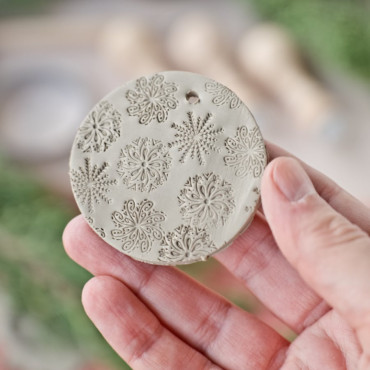 Christmas tree ornaments with clay and texture stamps by biterswit