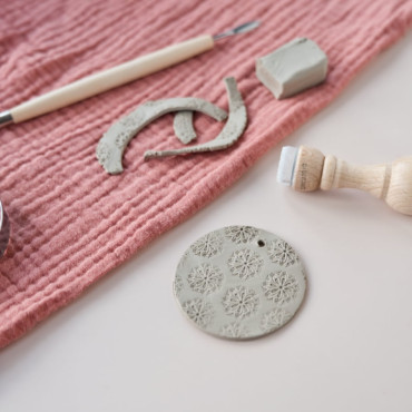 handmade Christmas tree clay ornament with stamps by biterswit