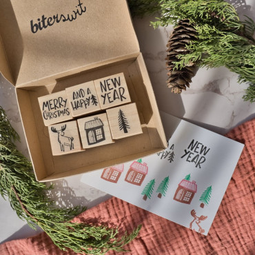 Holiday stamp set for make your own Christmas greeting cards and Holiday decorations by Sira Lobo for biterswit