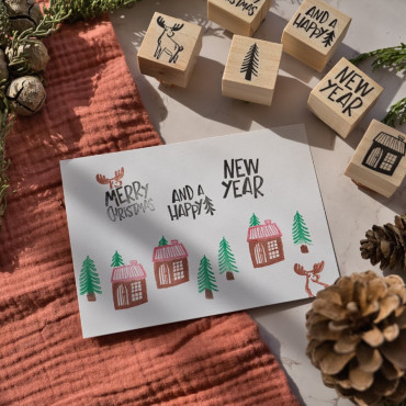 Merry Christmas and a happy new year greeting cards rubber stamps by Sira Lobo for biterswit