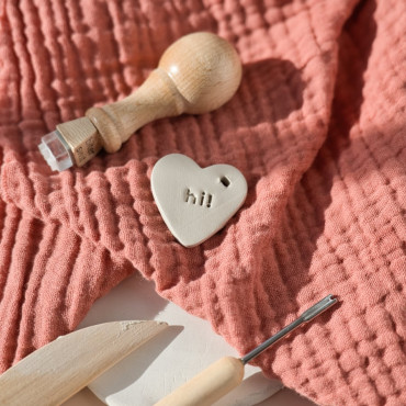 mini hi! message clay stamp for print on the bottom of mugs and bowls by biterswit