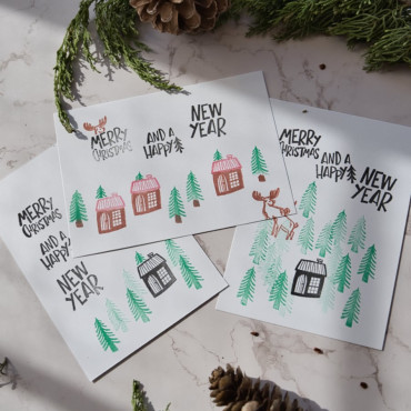 Handprinted Christmas greeting cards by Sira Lobo for biterswit