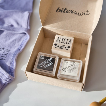 custom stamp set with name stamp and two inks for fabric by biterswit custom stamp set with name stamp and two inks for fabric by biterswit