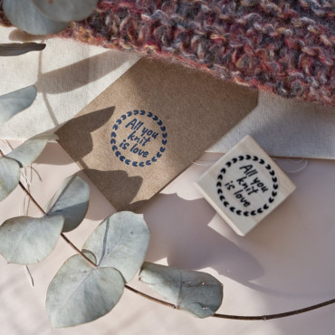 Wooden stamp all you knit is love for hand knitted garments by biterswit