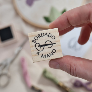 rubber stamp wiht hand embroidery text and needle and thread illustration by biterswit