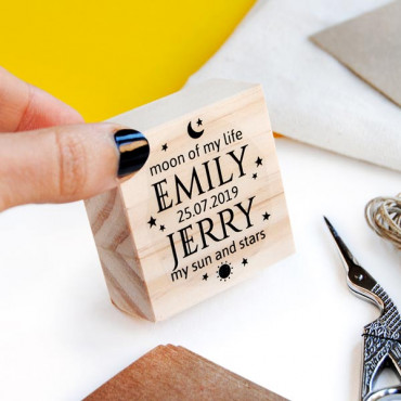 Custom wedding stamp Moon of my life, My sun and stars for geeky wedding decorations