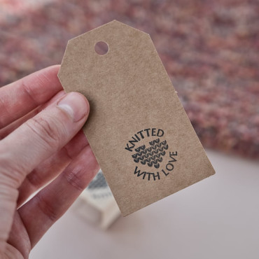 DIY hand crochet garment tags with rubber stamp by biterswit