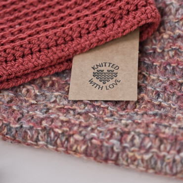 knitted with love rubber stamp for DIY garment tags by biterswit