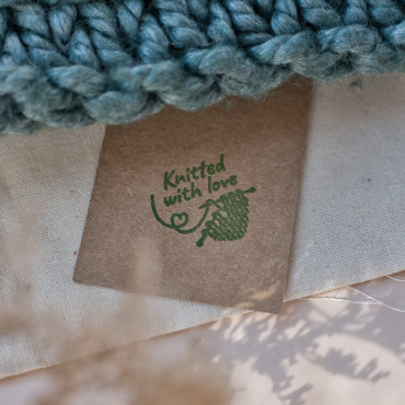 rubber stamp in English knitted with love by biterswit