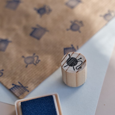mini rubber stamp knitting needles and wool ball by biterswit
