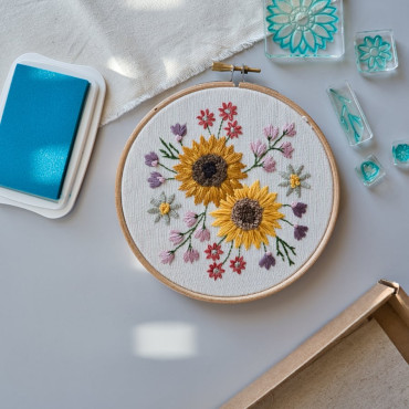 Stamp kit for embroidery patterns Sunflower and garden