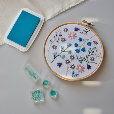 Stamp kit for embroidery patterns garden model with erasable ink for embroidery