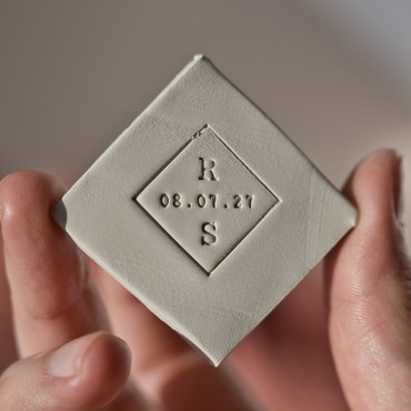 Personalized wedding stamp clay favors Rhombus with initials and wedding date
