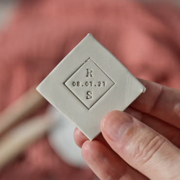 Personalized wedding stamp for ceramics Rhombus with initials and wedding date