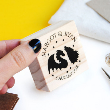 Geeky wedding custom stamp Wedding is coming with names and date