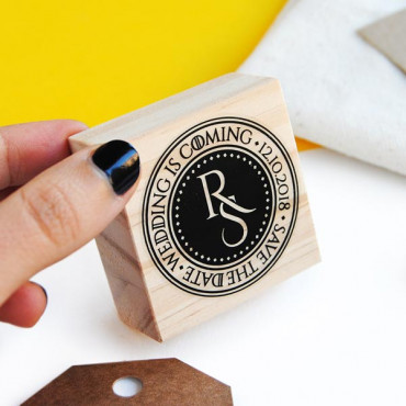 Medieval-themed wedding custom stamp Coin design with monogram and date