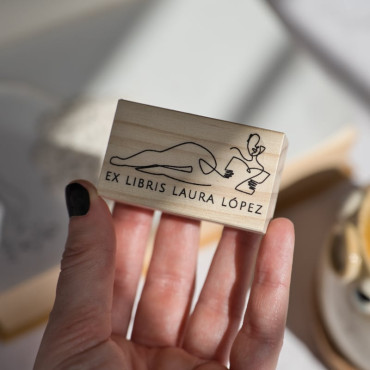 Custom Ex Libris Stamp Woman lying and Reading in a minimalist one line silhouette