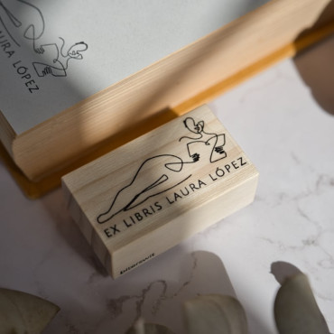 Custom Ex Libris Stamp Woman Reading in a minimalist one line silhouette