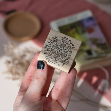Personalized book stamp with a Nordic snowflake mandala design for book lovers.