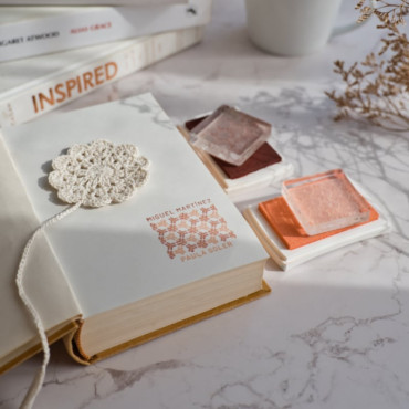 Two-piece Ex Libris stamp set for personalized bookplates. Use separately or together for a stylish design.