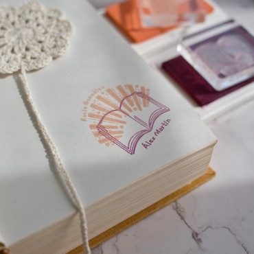Matching bookplate stamp set for book sharing Book and Magic