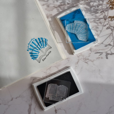 A two-piece bookplate stamp set for personalized book designs. Use individually or aligned for a custom effect.