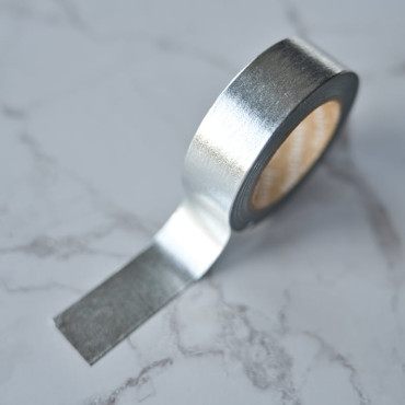 Shiny silver washi tape ideal for planners and scrapbooking.