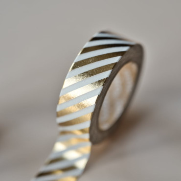 Add elegance to your crafts with Washi Tape Gold and White Stripes. Ideal for journaling, scrapbooking, and DIY projects.
