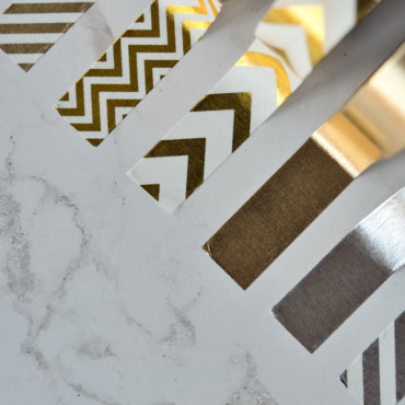 Set of 6 metallic washi tapes with unique prints, great for crafts, planners, packaging, and DIY paper projects