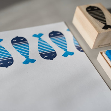 Use this two-color fish stamp for a creative, summer-inspired pattern on paper, fabric, and wood for unique crafts. Use this two-color fish stamp for a creative, summer-inspired pattern on paper, fabric, and wood for unique crafts.