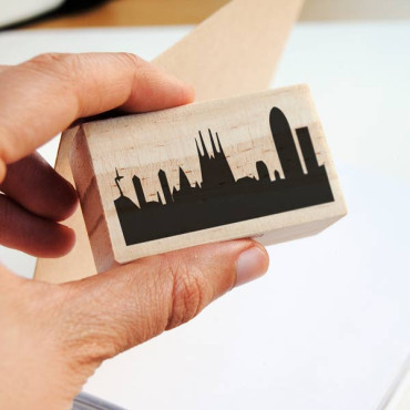 minimalistic rubber stamp with Barcelona skyline for travel journal decoration by biterswit