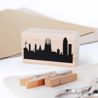 rubber stamp with Barcelona skyline for travel journal decoration by biterswit