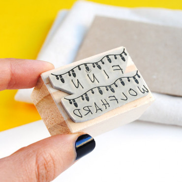 geeky clothing name stamp with light bulb garland design