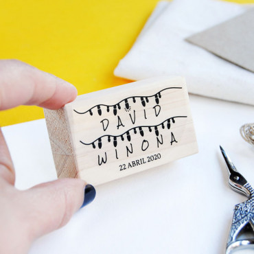 Custom stamp for wedding Garland Light Bulbs with names and optional wedding date