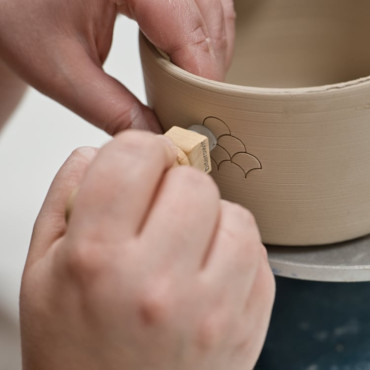 japanese waves pattern pottery with texture clay stamp by biterswit