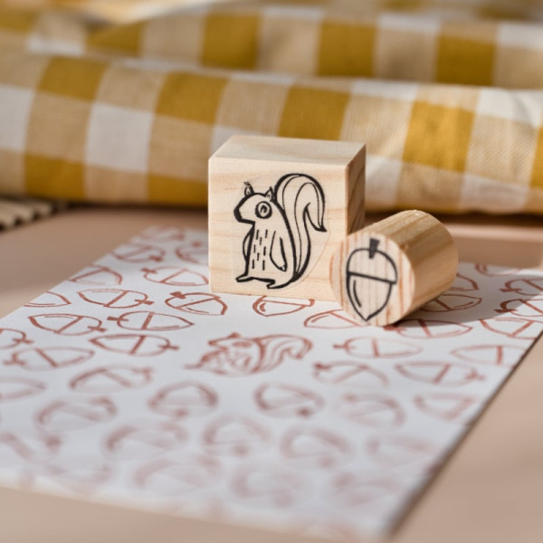 stamp set handdrawn squirrel and acorn by sira lobo for biterswit