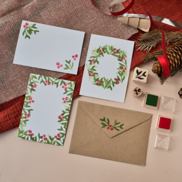 kit de sellos y postales en blanco para estampar manualmente felicitaciones navideñas by biterswit