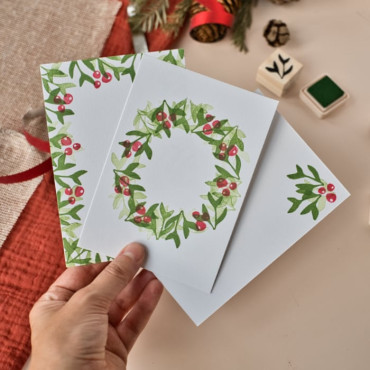 manualidad para navidad de postales estampadas a mano con sellos florales by biterswit