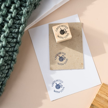 crocheted with love rubber stamp for handmade garments by biterswit