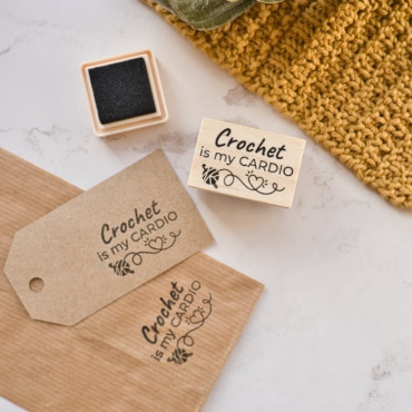 stamp reading “Crochet is my cardio” is the perfect touch for decorating handmade gift tags by biterswit