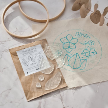 Acrylic Stamp Set Cherry Blossom Embroidery Patterns for Journaling and Scrapbooking