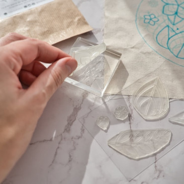 Botanical Embroidery Stamps: Sakura and Leaf Acrylic Stamp Set for Crafting