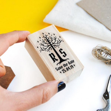 Custom wedding stamp with initials and date for geeky wedding decoration