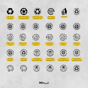 mini sellos iconos reciclado para packaging sostenible by biterswit