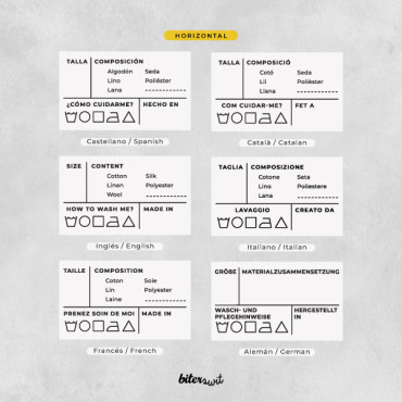 Clothing and Textile Label Stamps – Composition Care Instructions in Multiple Languages