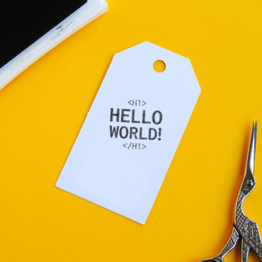 stamp Hello World! for techy baby shower invitations