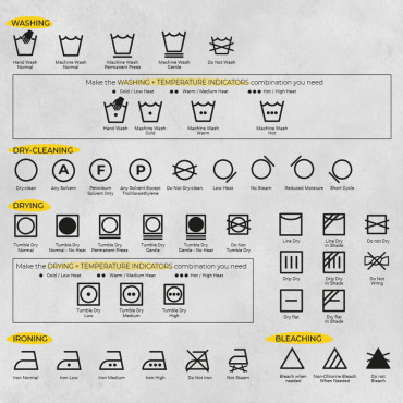 Custom stamp label composition Clothing and Textiles
You can custom all 4 sections: Size, Compositión, Wash care and Made in.