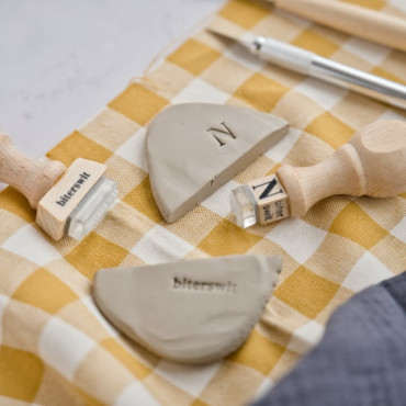 Custom clay stamps to sign pieces in your pottery classes by biterswit