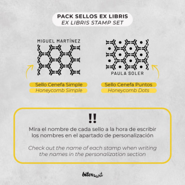 Pack de dos ex libris encajables panal de abeja para parejas que comparten libros by biterswit