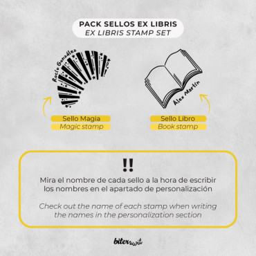 Personalize your books with this stamp set. Use each separately or together for a customized design.